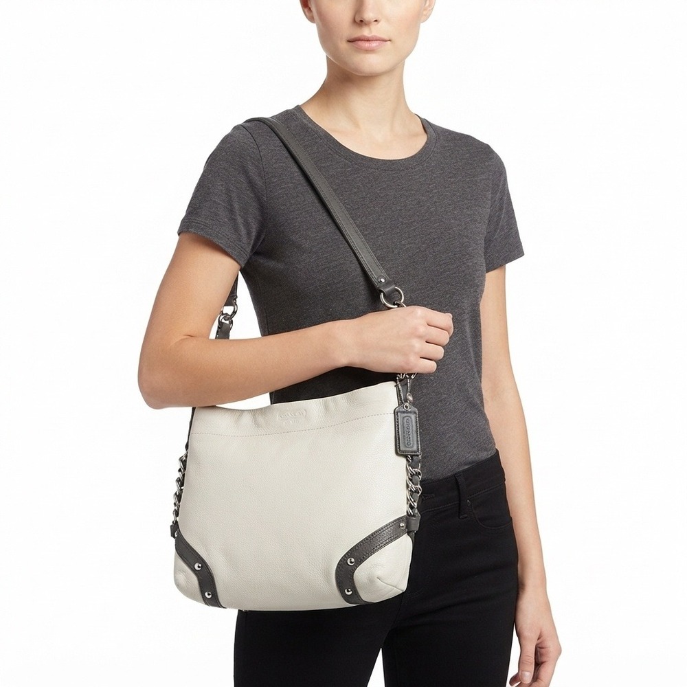 Coach Carly Cream Grey Leather Hobo Shoulder Bag F15251 Soft Milled Cowhide
